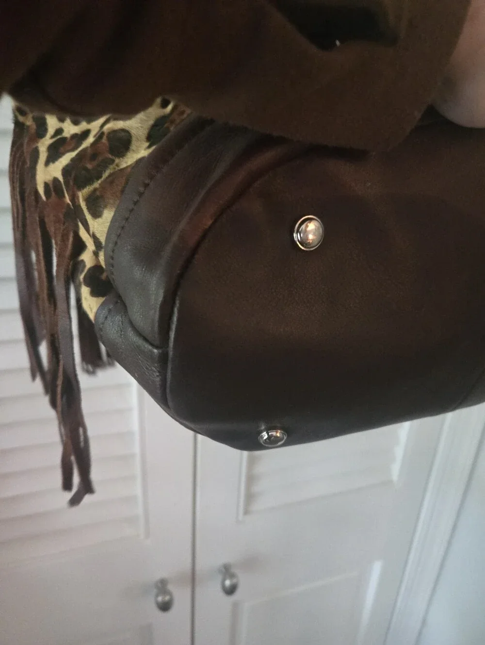B Makowsky Genuine Cow Hair Leopard Hobo Shoulder Bag Boho Western NWOT